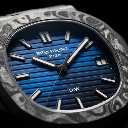 Carbon Sports Watch — Blue Gradient Dial — macro of the dial and bezel detail