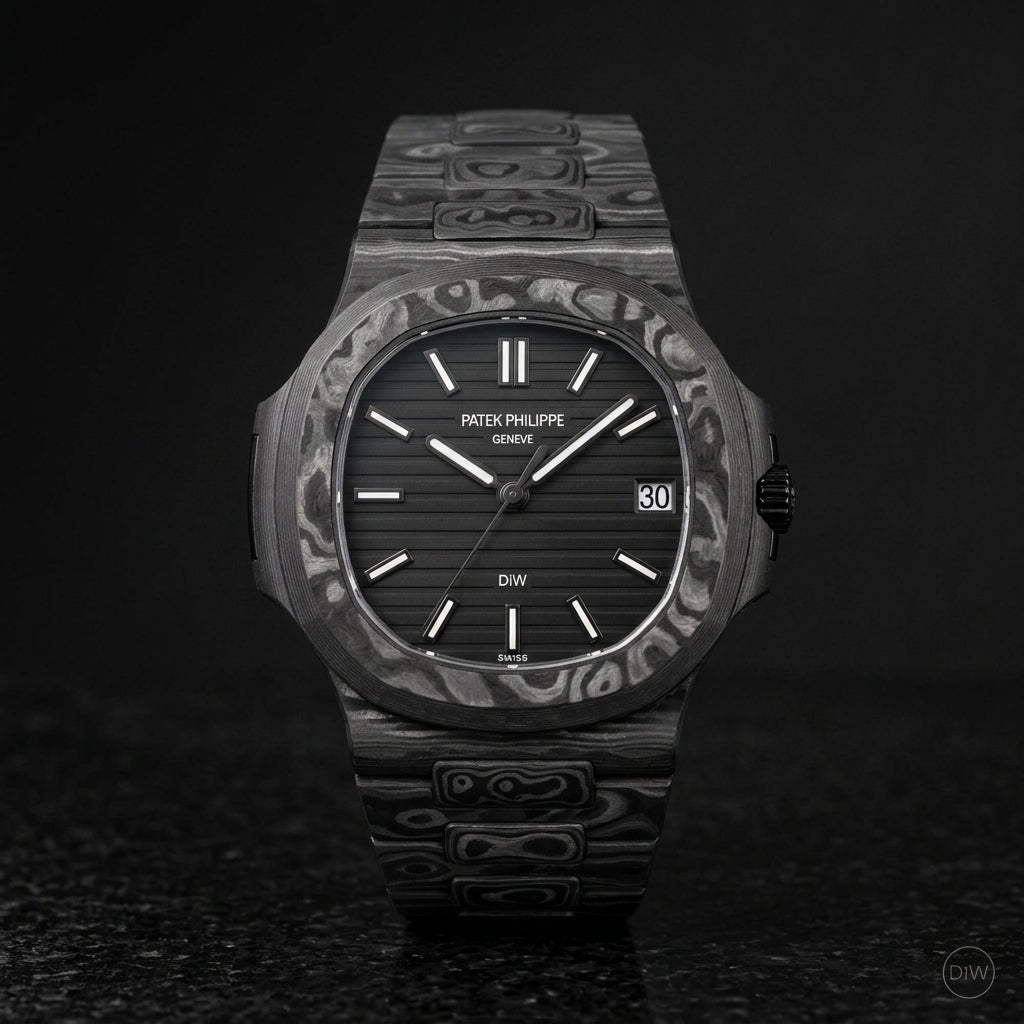 All black carbon sports watch on black granite